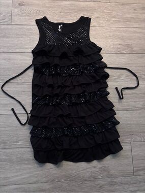 Tangerine Black Ruffle Sequin Tie-Waist Dress